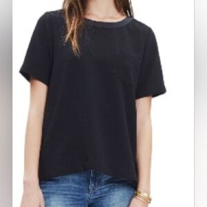 Madewell Crepe Button Back Top Silk Trim Short Sleeve Blouse Women’s Size M